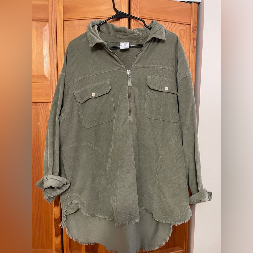 aerie Olive Green Oversized Half-Zip Utility Shirt
